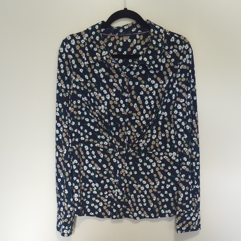 Tommy Hilfiger Floral Blouse - Navy and White
